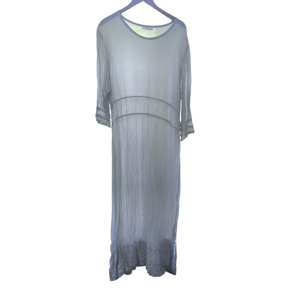 Bryn Walker Gray Maxi Dress 3/4 Sleeves Relaxed Fit Embroidered L